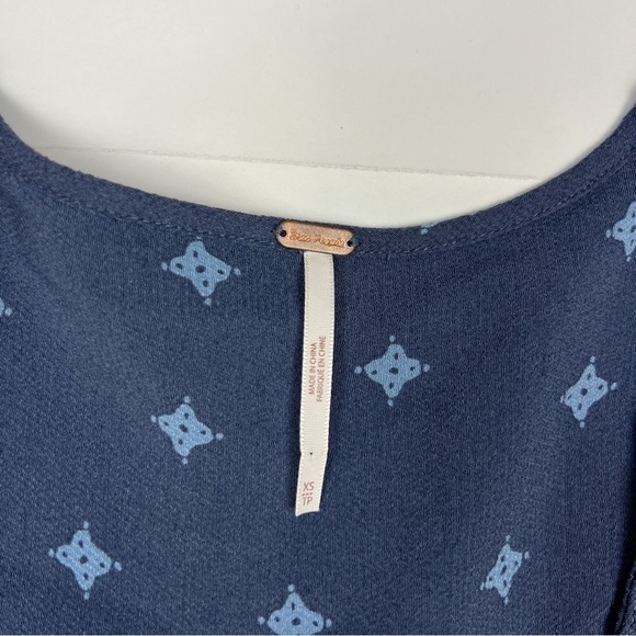 Free People Blue Talulla Printed 3/4 Sleeve V-Neck Mini Dress - Picture 3 of 6